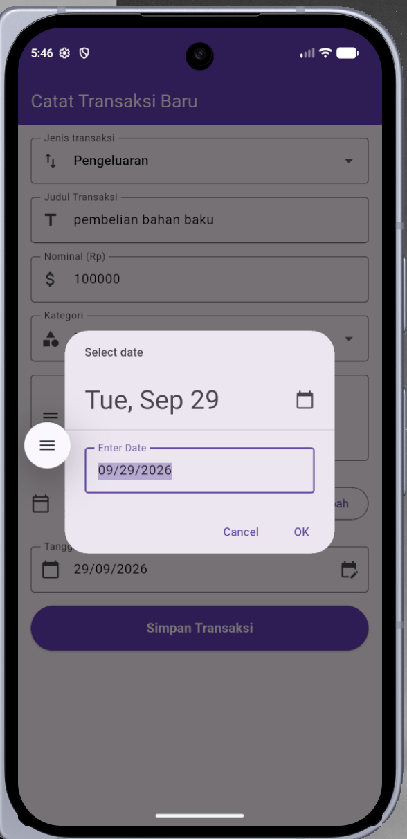 Output date picker mode input teks